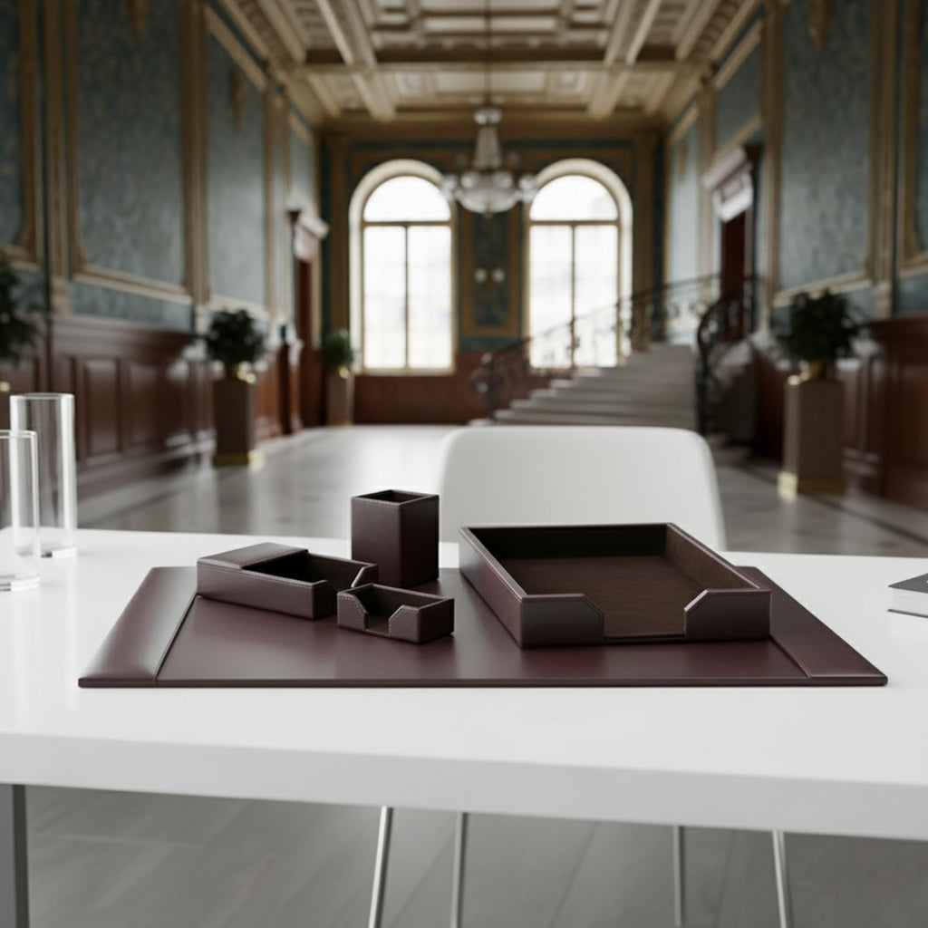 Bonded Leather Desk Set 5 Piece M7153