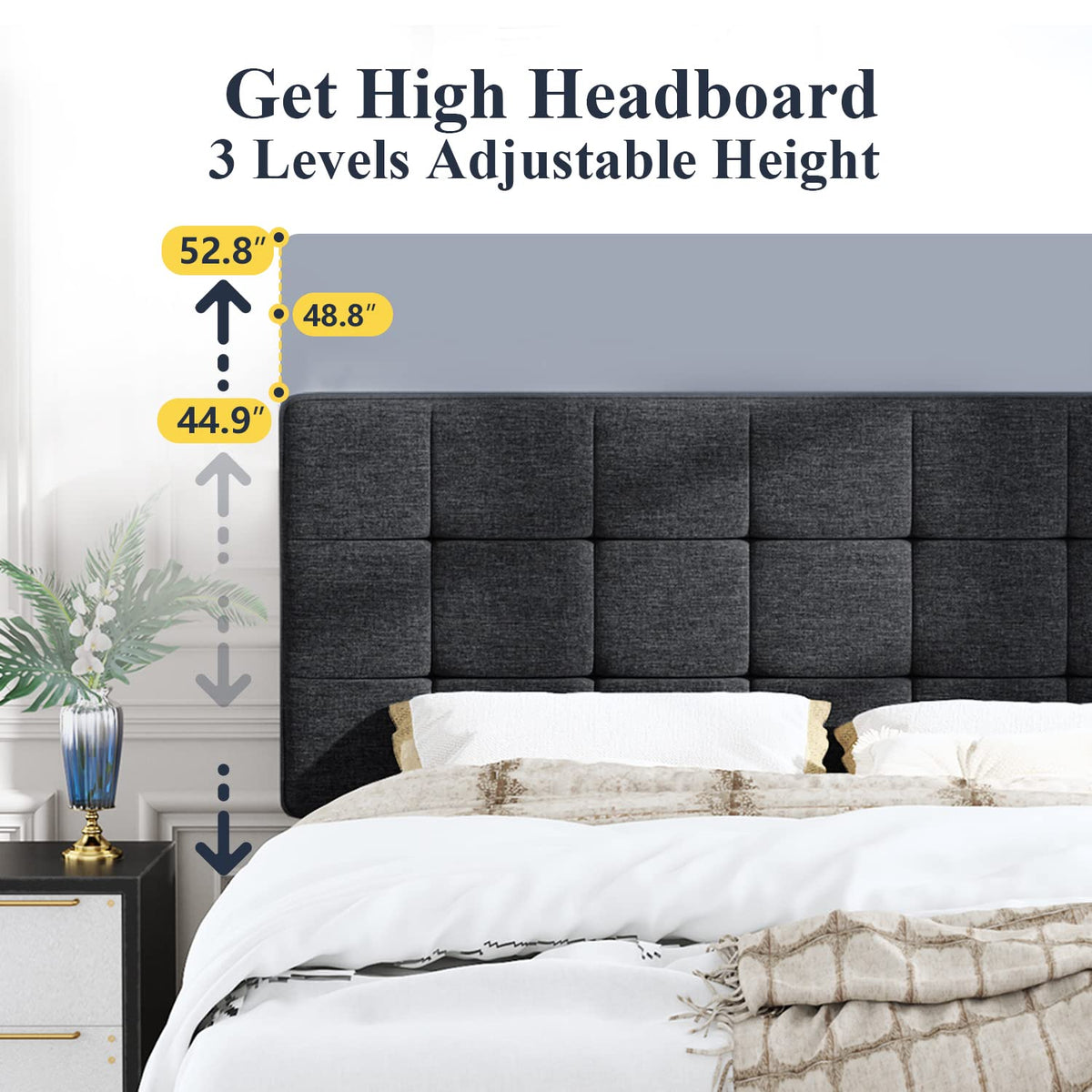 Queen Size Panel Bed Frame Dark Grey R186029