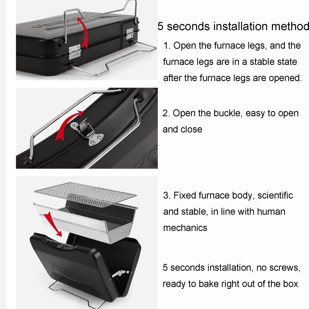 Foldable Portable Stainless Steel Charcoal BBQ Grill C89382