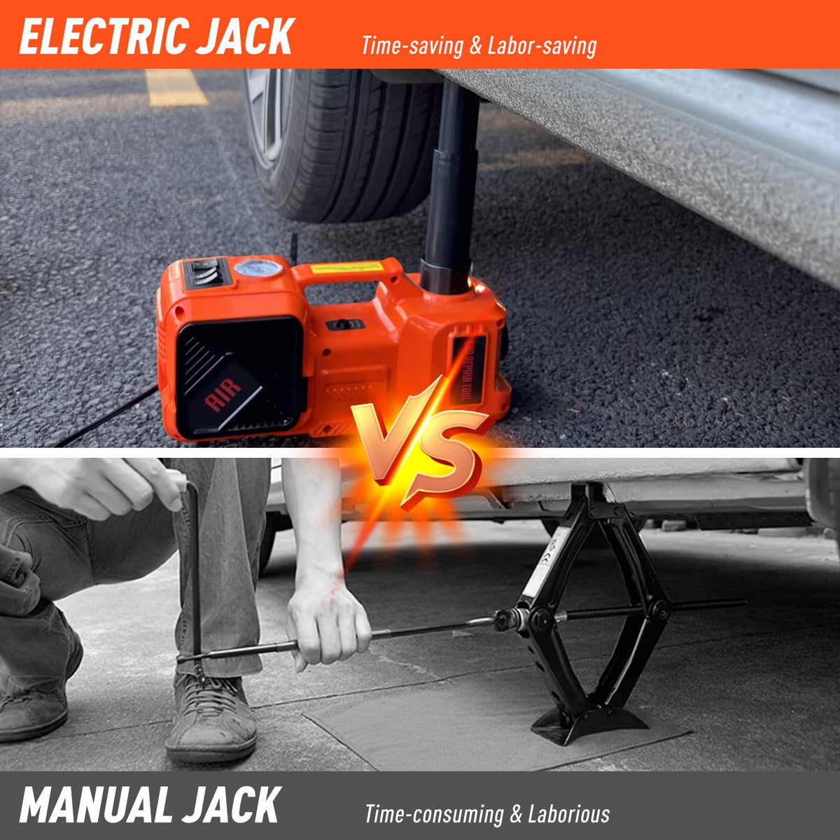 5 Ton Hydraulic Electric Car Jack Set with Tire Pump and Impact Wrench F4417