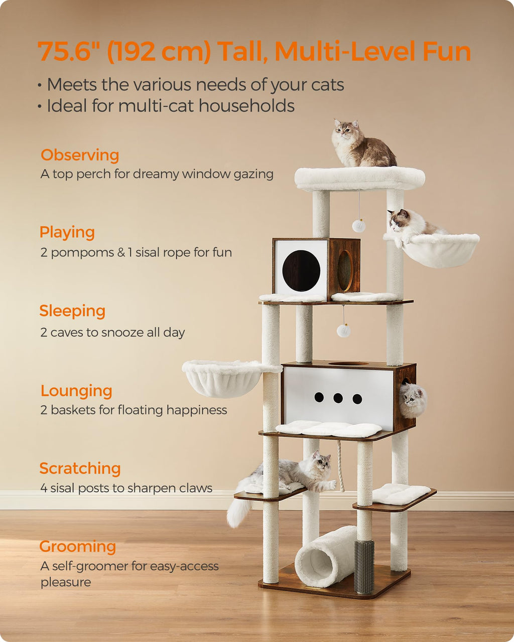 Cat Tree with 2 Caves and 2 Hammocks Q98979