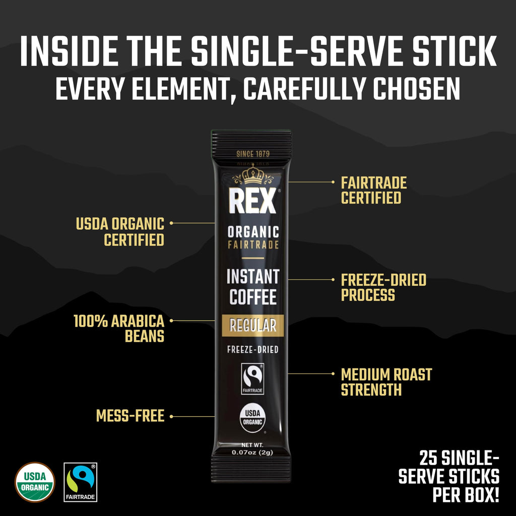 Organic Fairtrade Medium Roast Instant Coffee Sticks 25 Count P782618