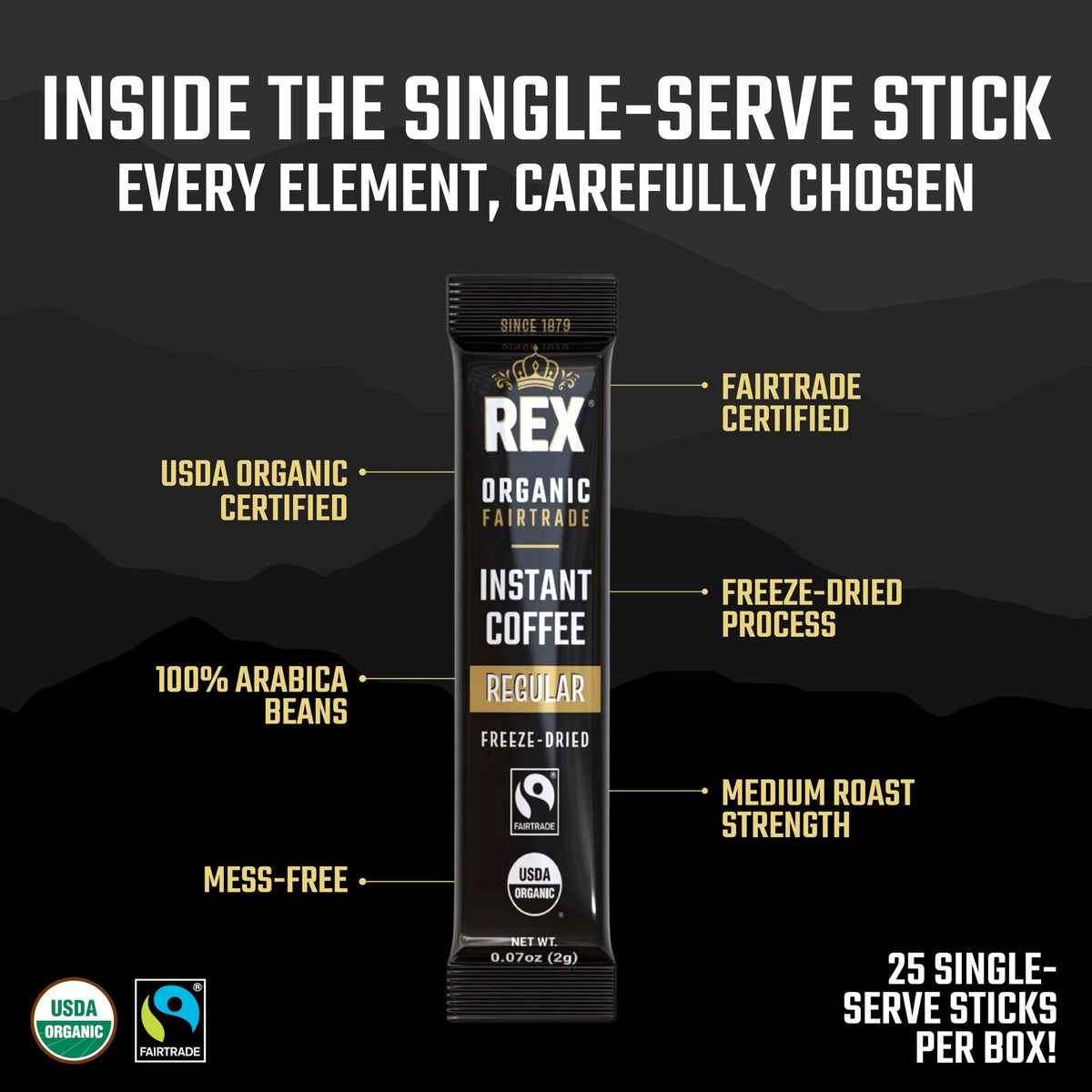 Organic Fairtrade Medium Roast Instant Coffee Sticks 25 Count P782618