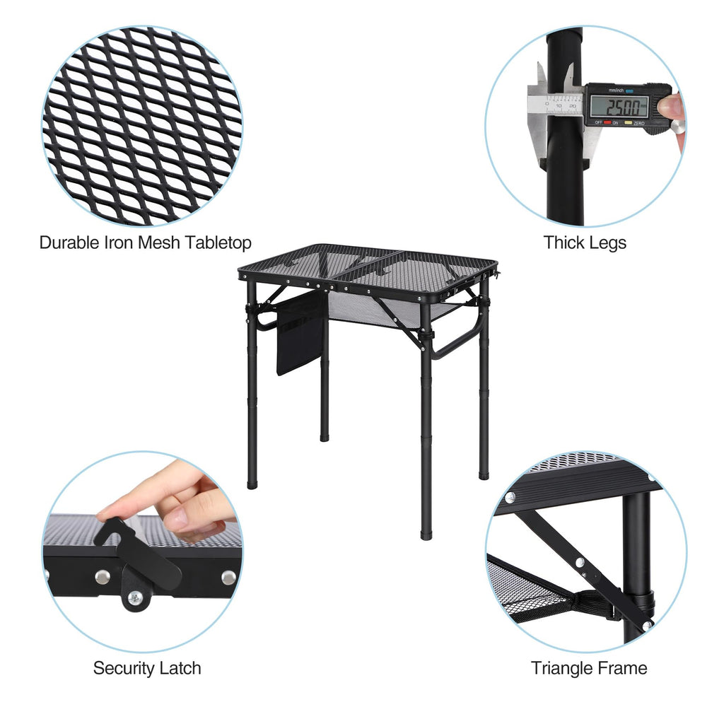 Lightweight Height Adjustable Aluminum Folding Grill Table with Mesh Desktop, Black L794