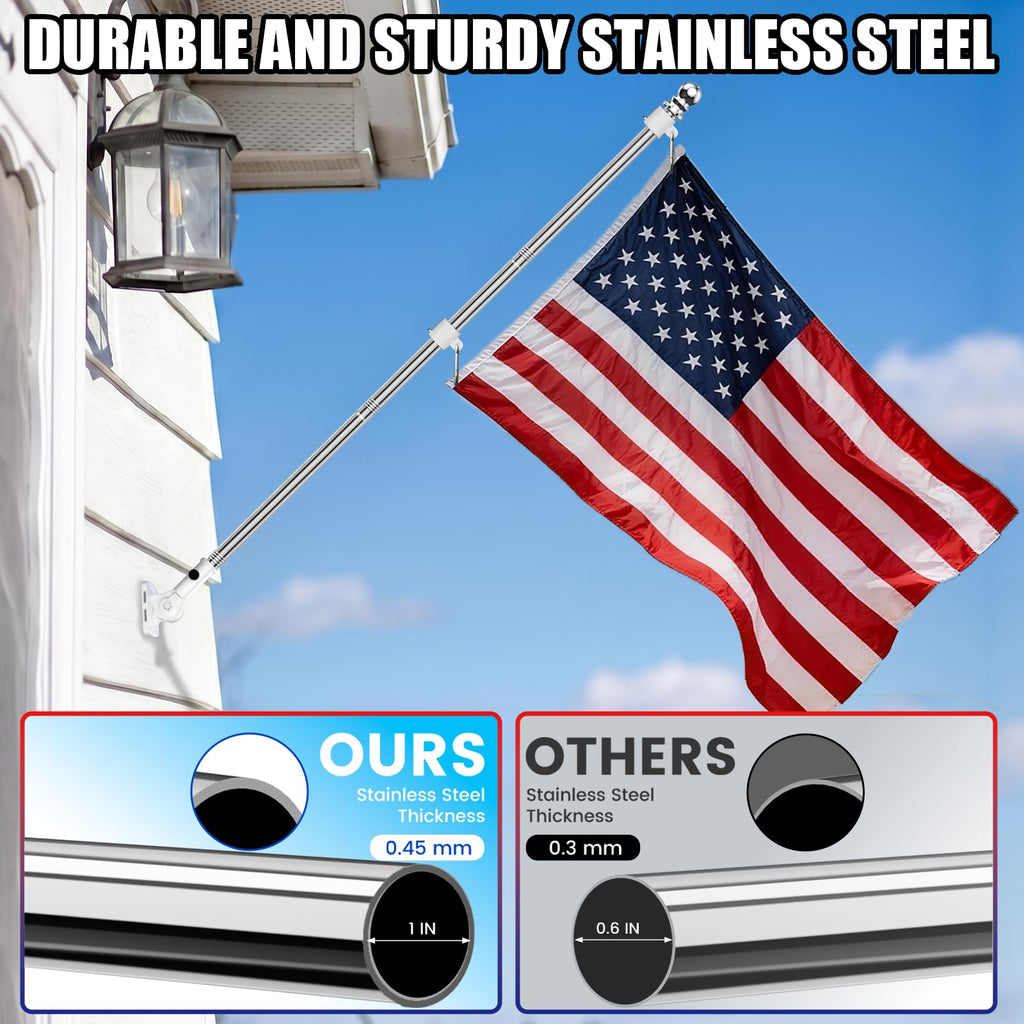 Silver 6 FT Stainless Steel Flag Pole Kit 2 Pack D1046