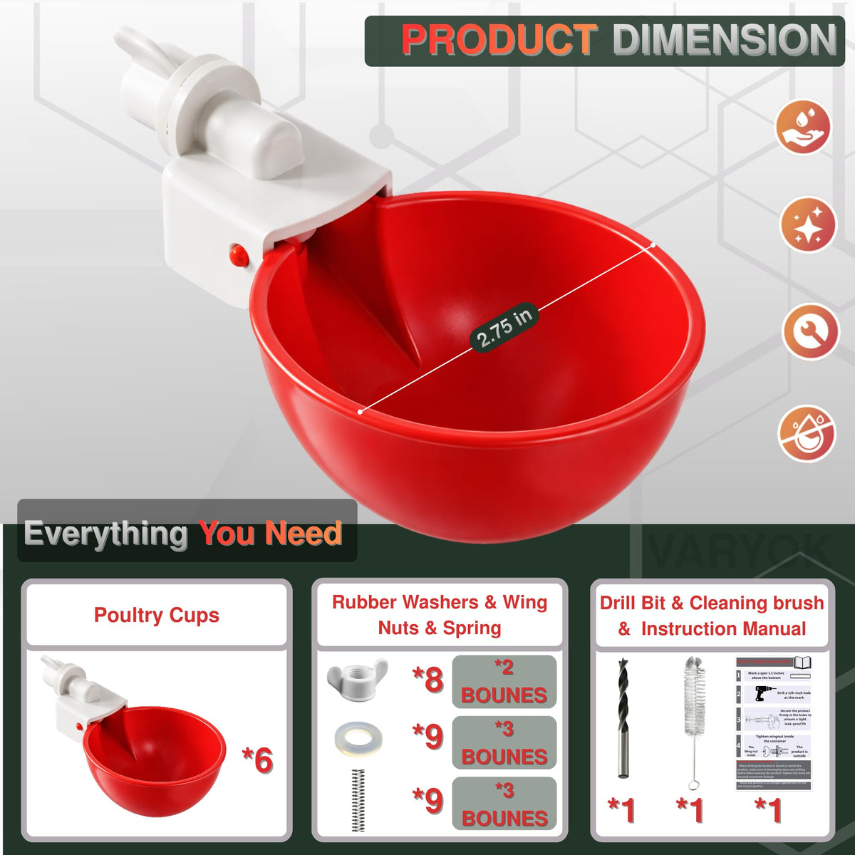 6 Pack Large Chicken Water Cups E981