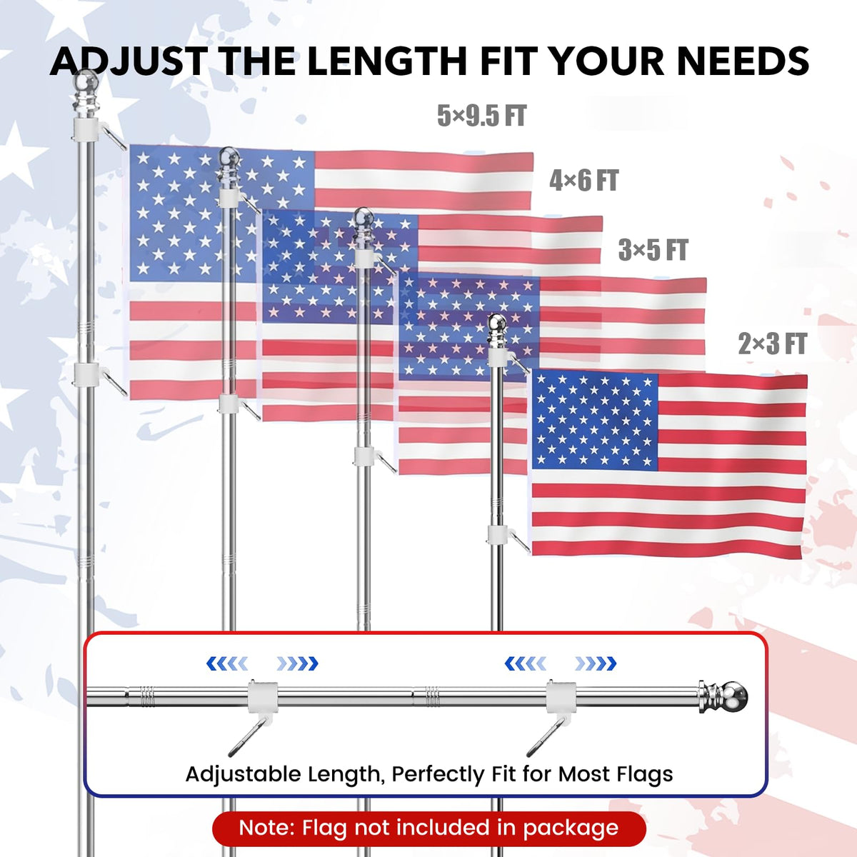 Silver 6 FT Stainless Steel Flag Pole Kit 2 Pack D1046