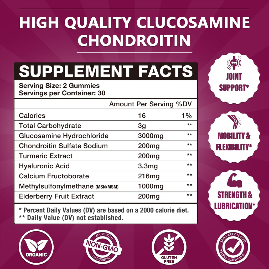 3000MG Glucosamine Chondroitin Gummies with MSM & Elderberry 180Cts W48451