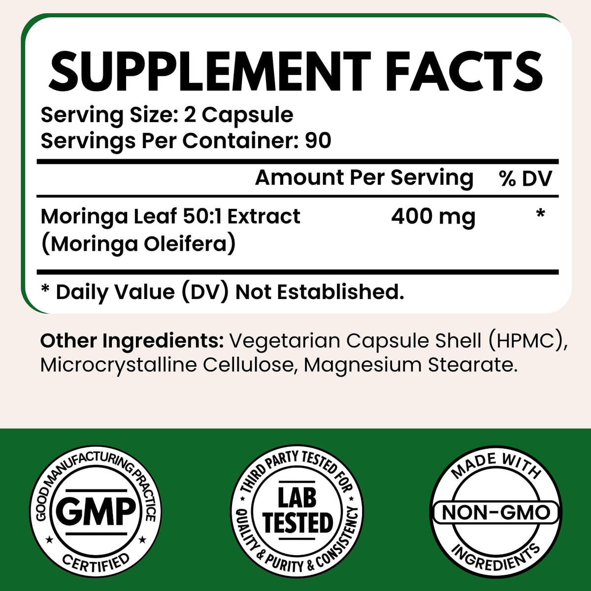 Moringa Oleifera Extract Capsules 400mg X70529
