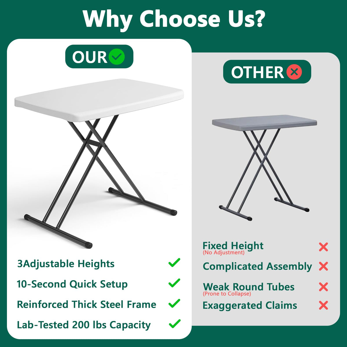 Folding Table 30 Inch Adjustable Height White Granite X381145