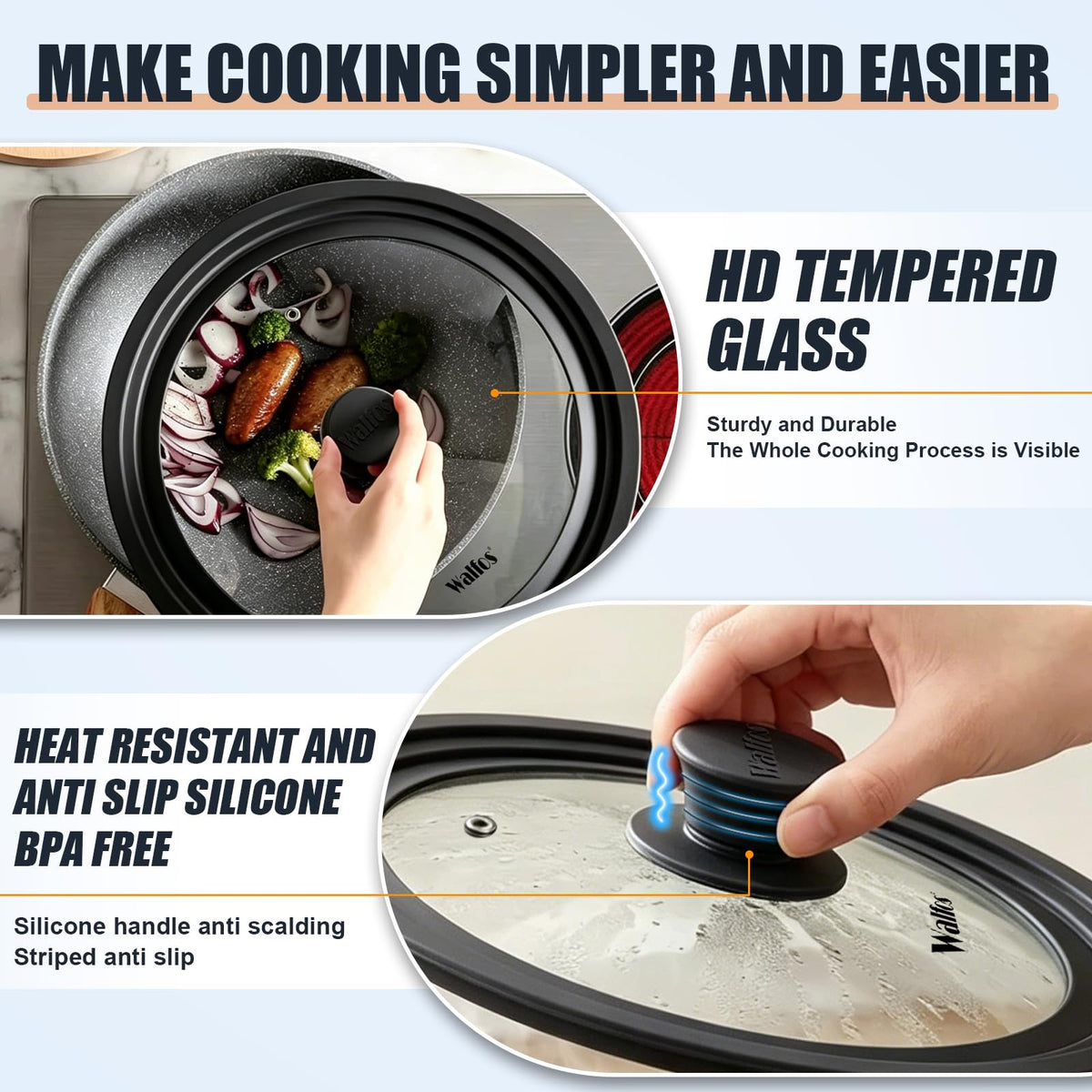 Universal Pan Lid with Heat Resistant Silicone Rim and Tempered Glass, Fits 8" to 12" Cookware X169207