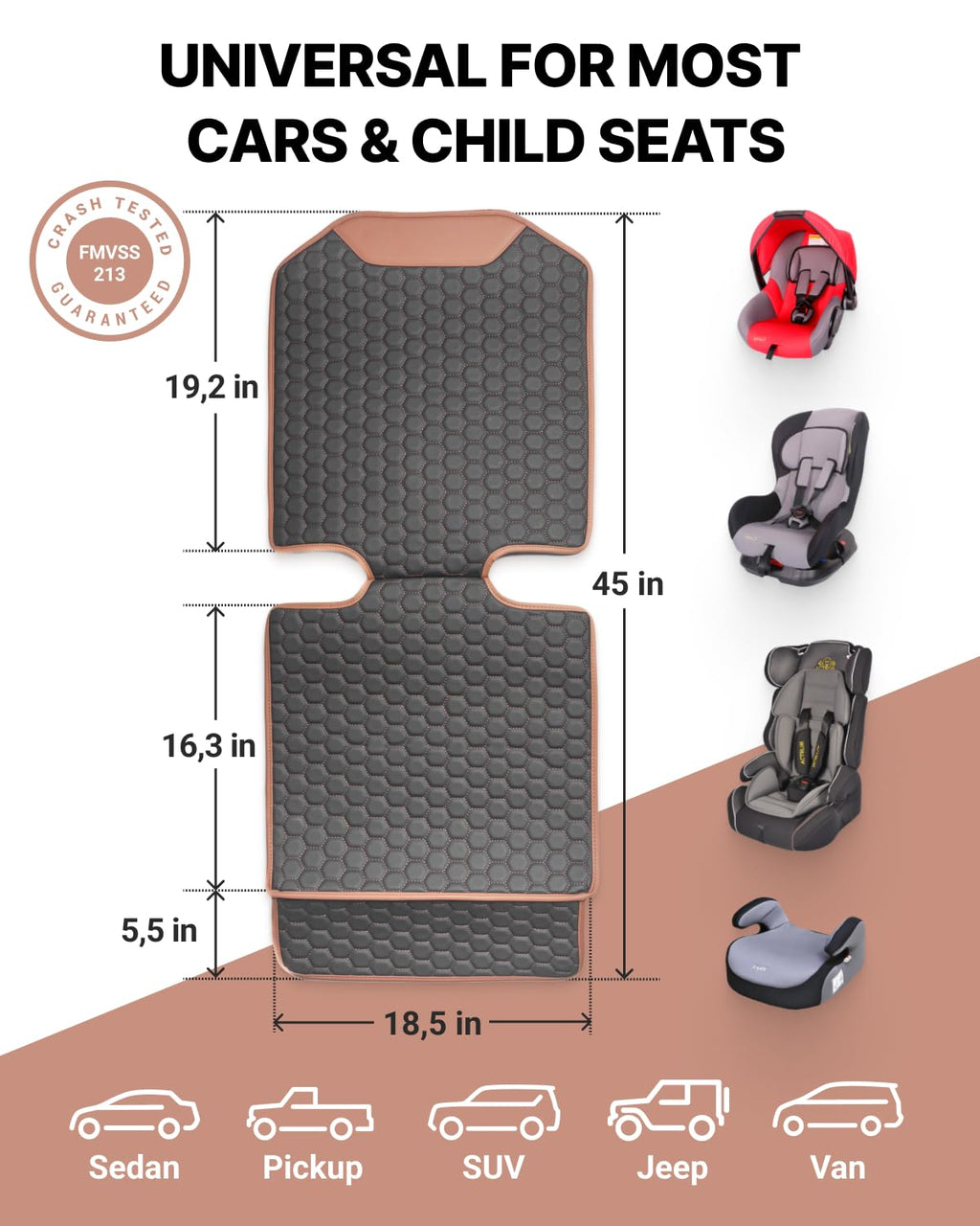 Black-Brown Backless Booster Seat, Waterproof Leather Seat Protector & Kick Mat Set S3464