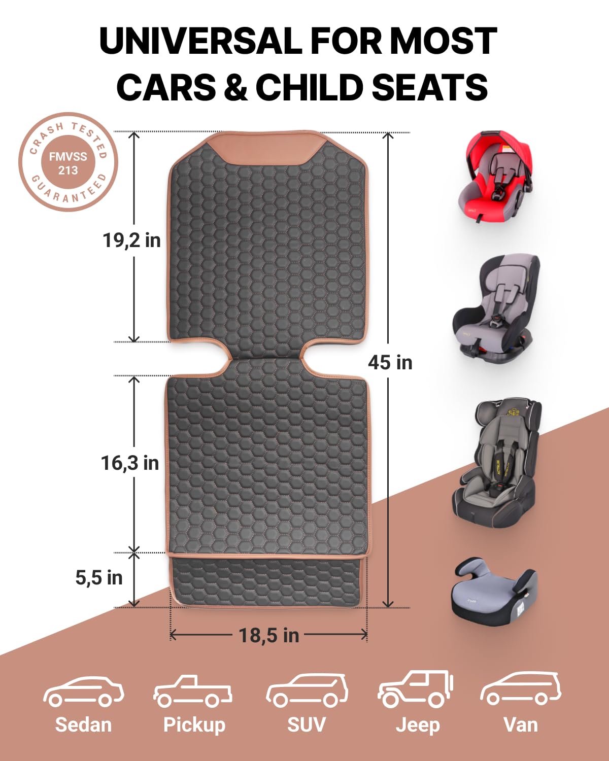 Black-Brown Backless Booster Seat, Waterproof Leather Seat Protector & Kick Mat Set S3464