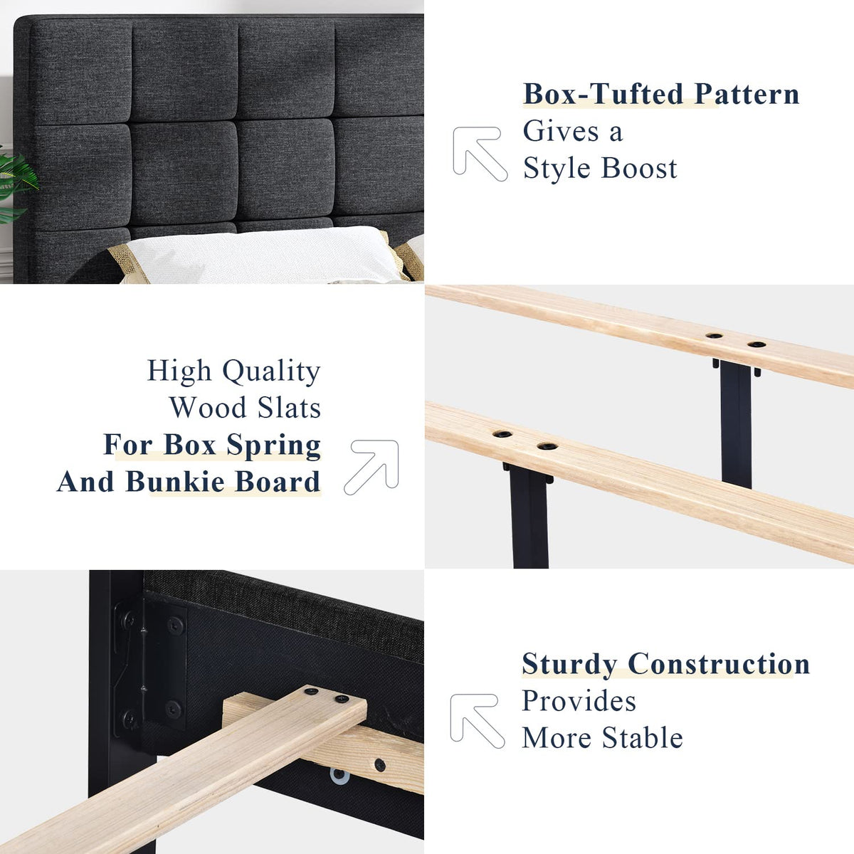 Queen Size Panel Bed Frame Dark Grey R186029