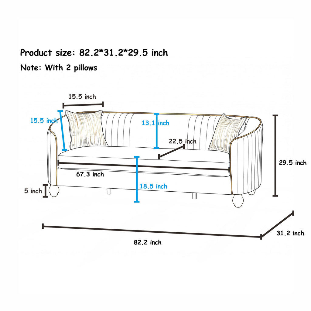 Velvet Modern Sofa Couch 3-Seater Deep Seat Sofa, Orange T5614