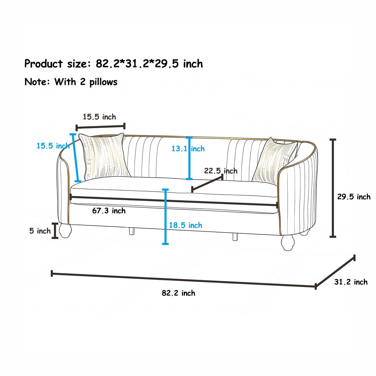Velvet Modern Sofa Couch 3-Seater Deep Seat Sofa, Orange T5614
