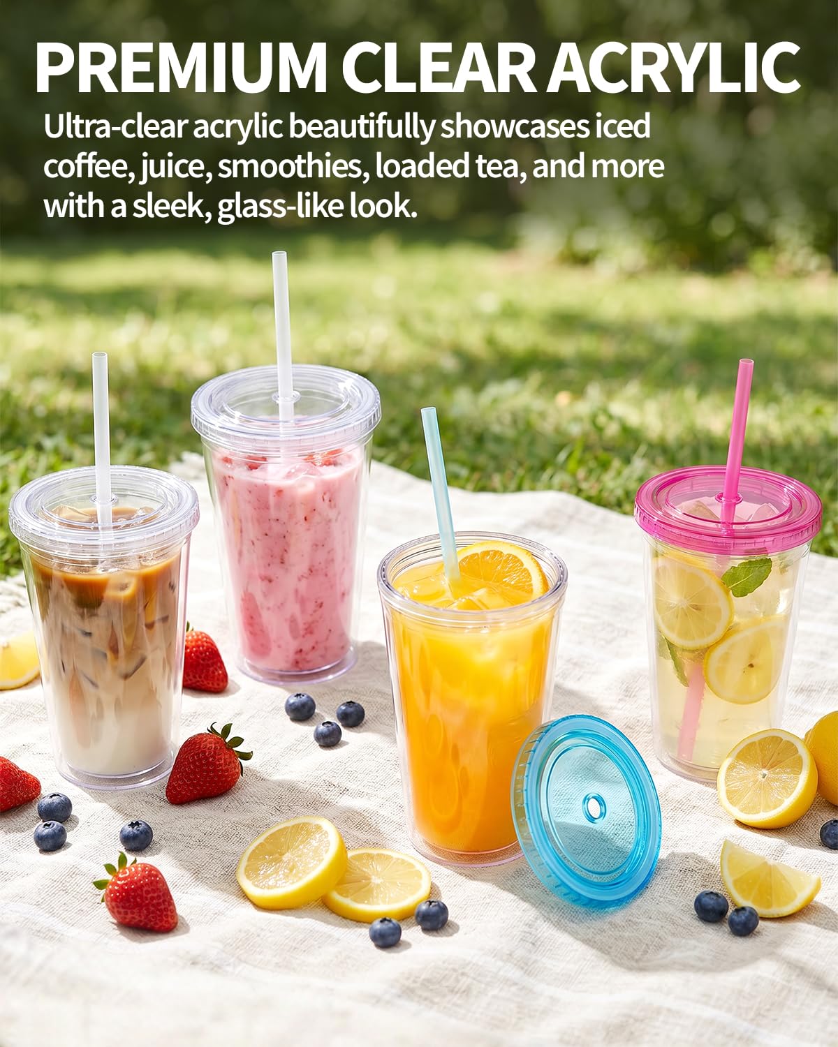 Clear Double Wall Plastic Tumbler with Lid and Straw 16 oz, 2 Pack G81760