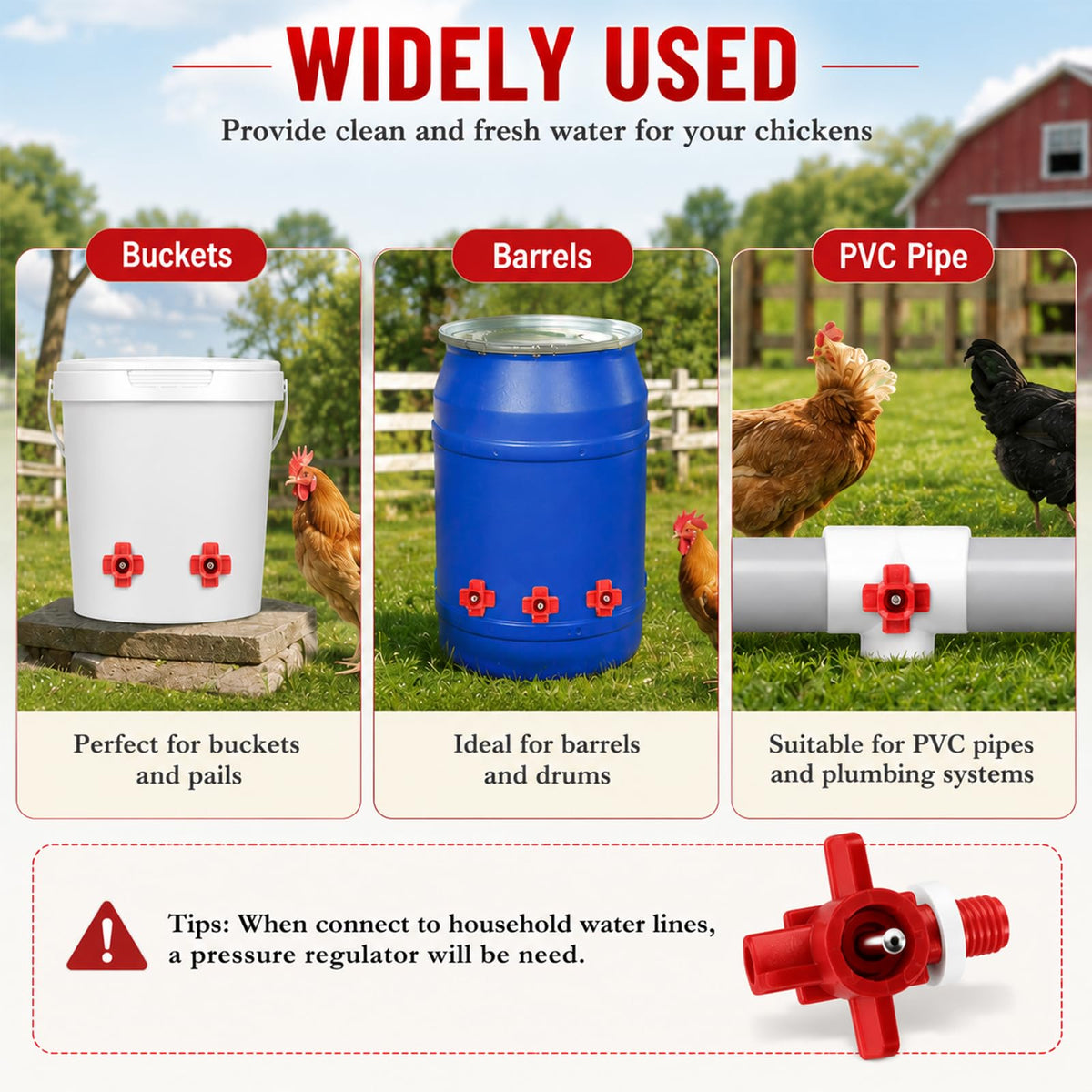 15 Pack Chicken Nipples Waterer with PVC Tee Fittings D245