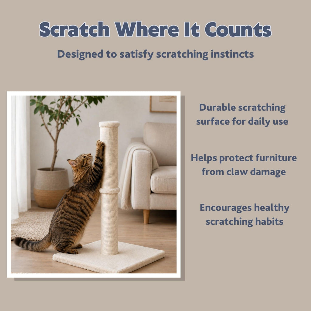 Beige Jute Cat Scratching Post V91332