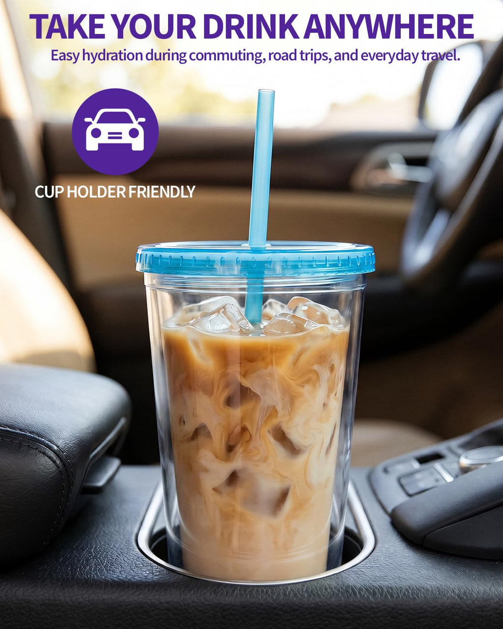 Clear Double Wall Plastic Tumbler with Lid and Straw 16 oz, 2 Pack G81760