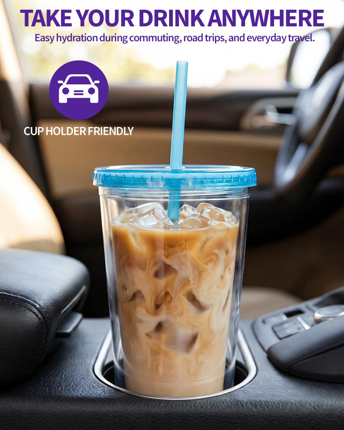 Clear Double Wall Plastic Tumbler with Lid and Straw 16 oz, 2 Pack G81760