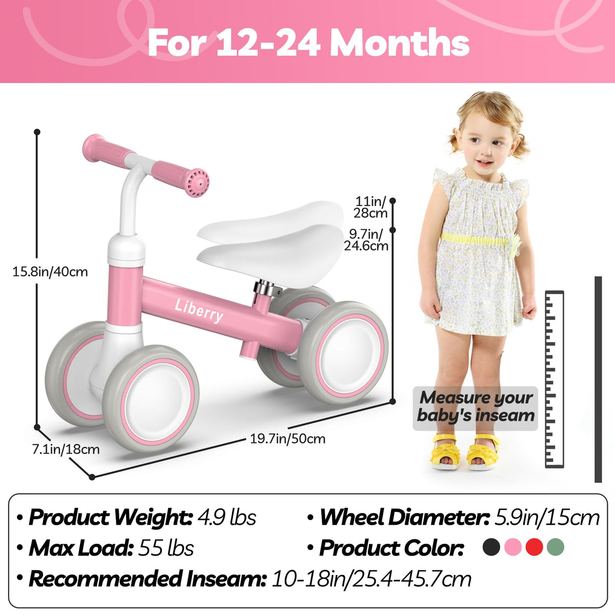 Pink Adjustable Baby Balance Bike Z906