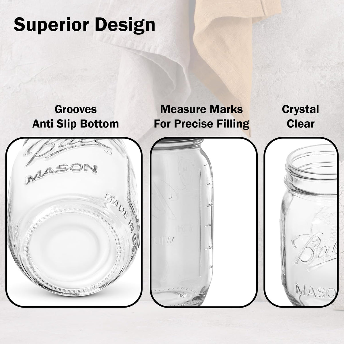 16 oz. Regular Mouth Mason Jars 12 Pack with Airtight Lids and Bands J766825