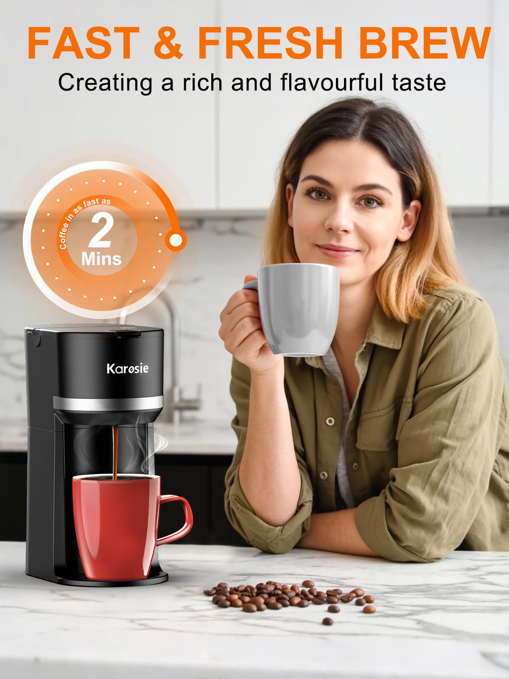 Black Single Serve Coffee Maker for Pods and Grounds, 6-12 oz A3775