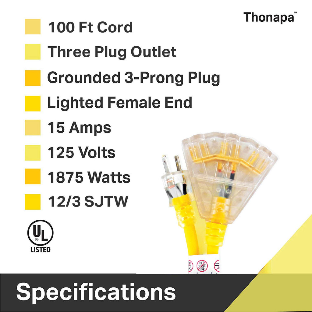 100 Foot Heavy Duty Yellow Extension Cord F3346