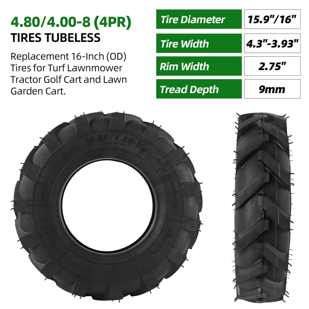 4.80/4.00-8 Tubeless Tires 2-Pack U86016