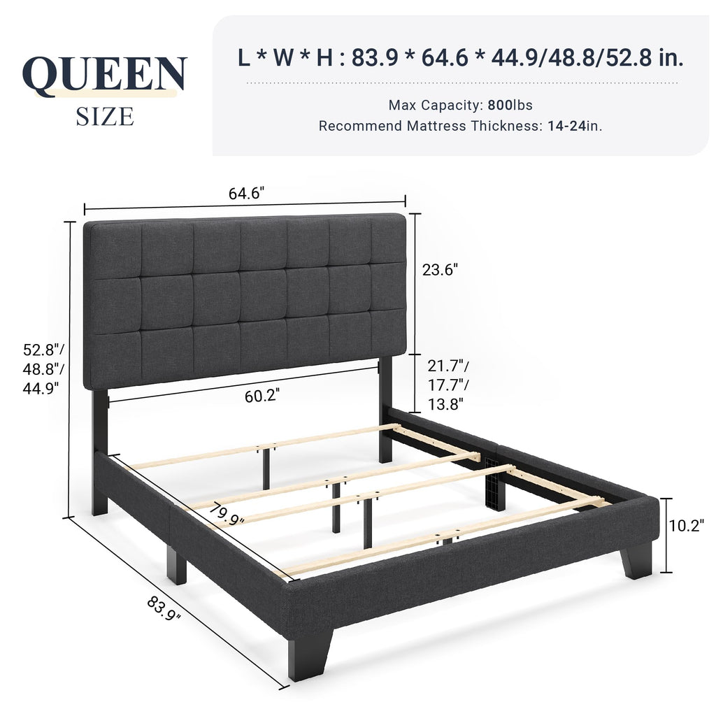 Queen Size Panel Bed Frame Dark Grey R186029