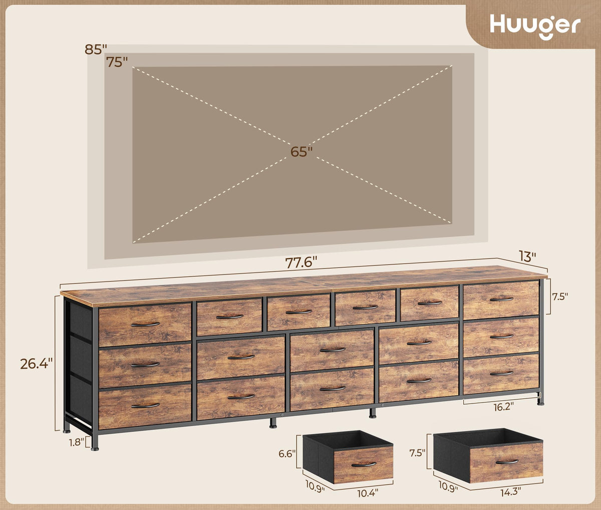 77.6" 16 Drawer Fabric Dresser R412959