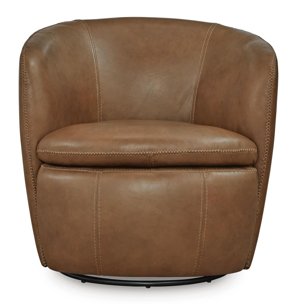 Top Grain Leather Swivel Barrel Chair T7521