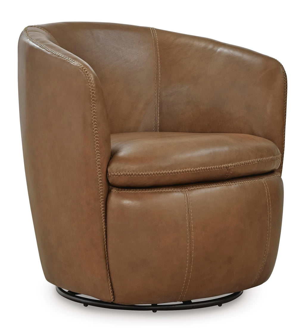 Top Grain Leather Swivel Barrel Chair T7521