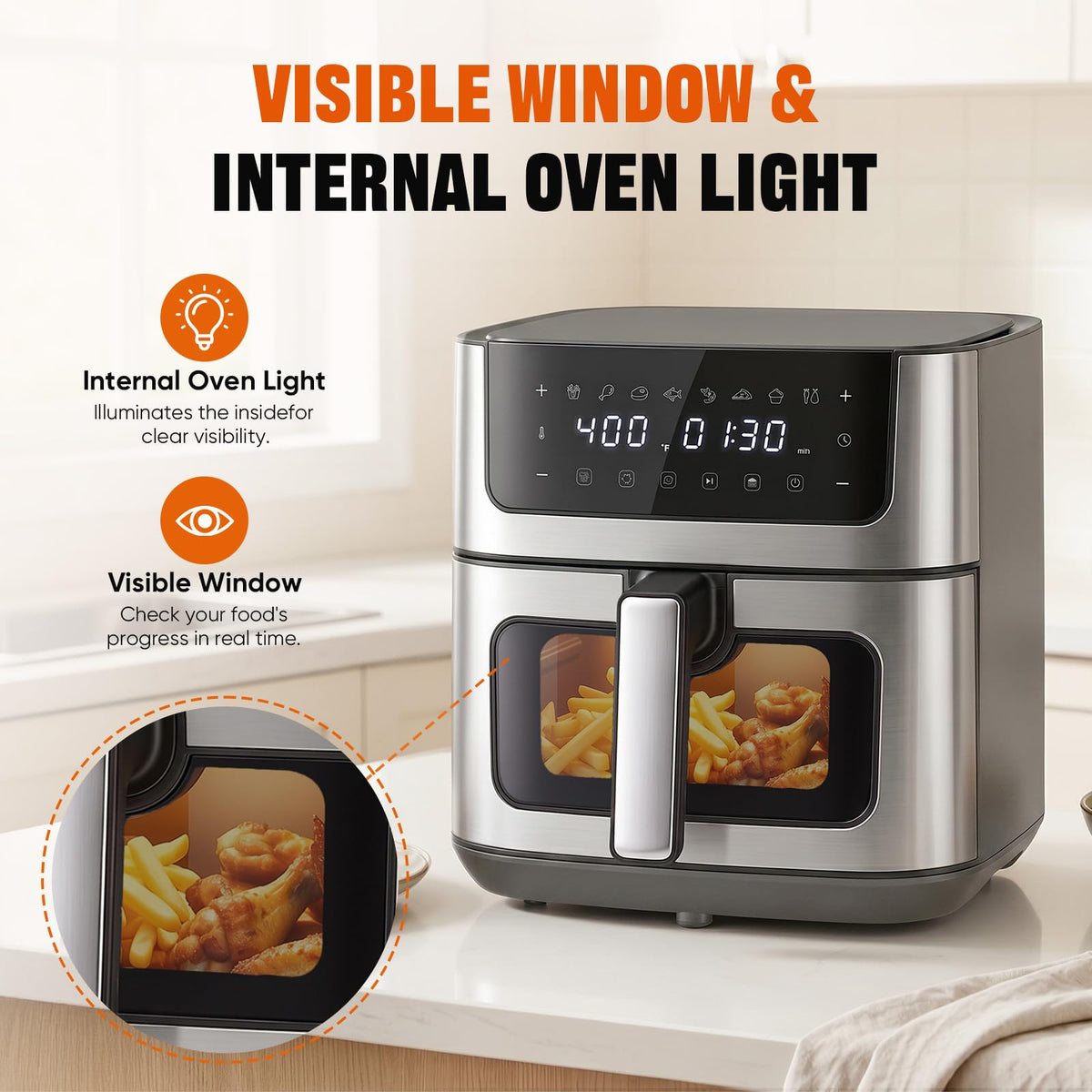 8-in-1 Air Fryer 6 Quarts with Presets and Window O4855