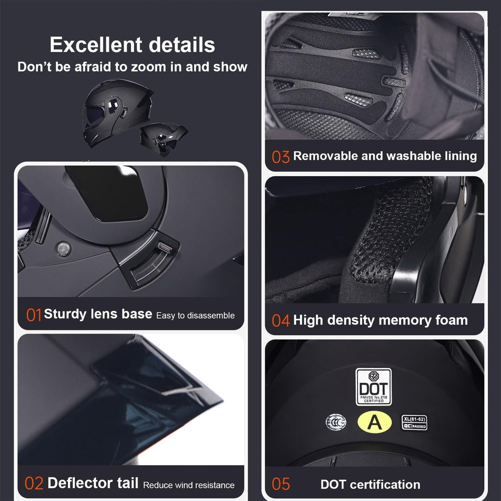 Flip-Up Motorcycle Helmet DOT Certified Dual-Lens V59511