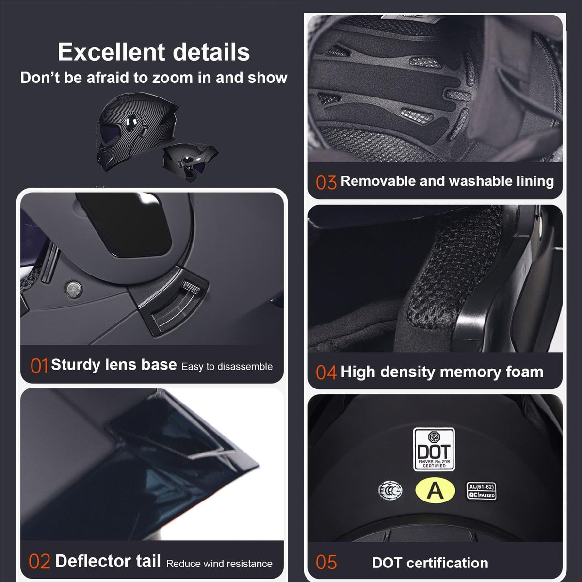 Flip-Up Motorcycle Helmet DOT Certified Dual-Lens V59511