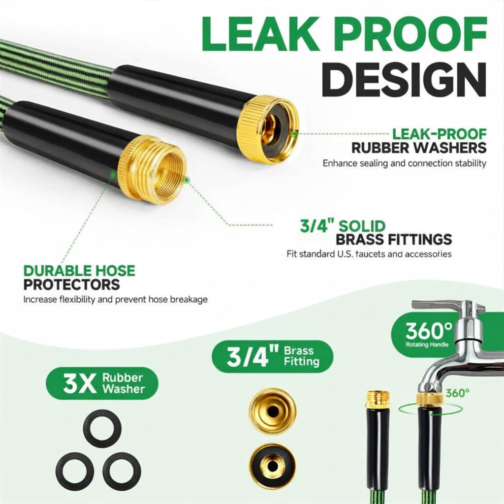 100FT Non-Expandable Kink-Free Garden Hose with Spray Nozzle B4516