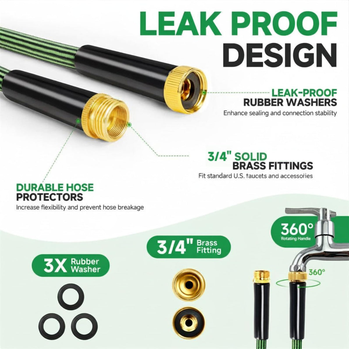 100FT Non-Expandable Kink-Free Garden Hose with Spray Nozzle B4516