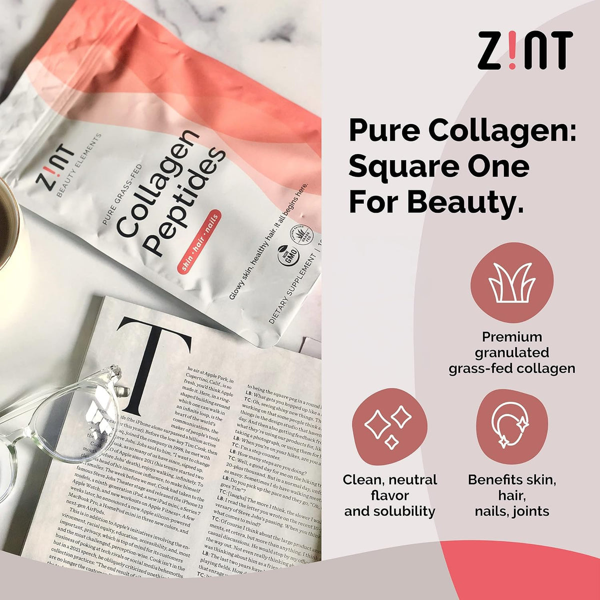 Collagen Peptides Powder 32 oz Grass-Fed Hydrolyzed Type I & III Unflavored L192709