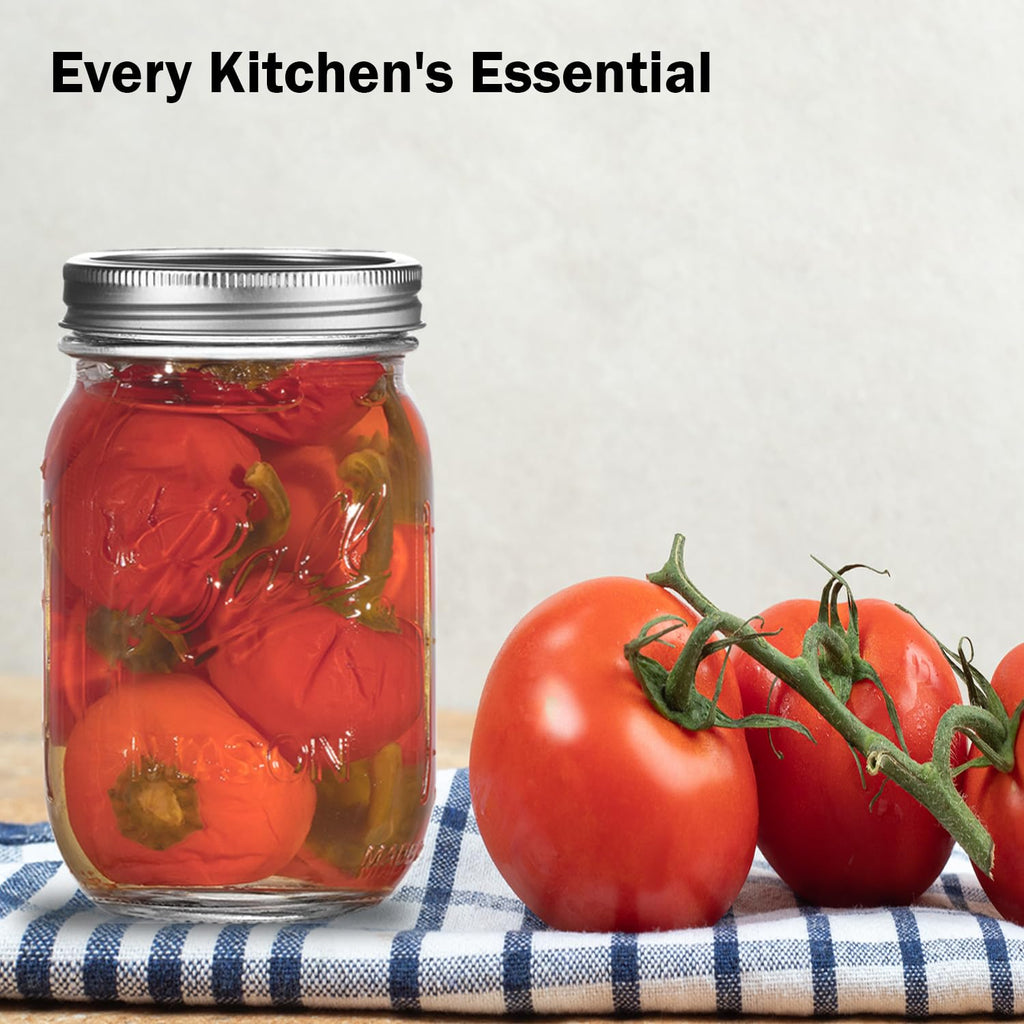 16 oz. Regular Mouth Mason Jars 12 Pack with Airtight Lids and Bands J766825