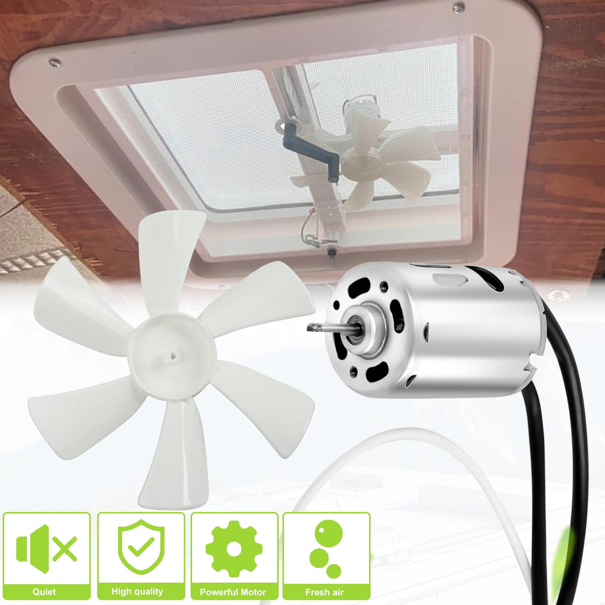 14" RV Roof Vent with 12V Fan, White V179