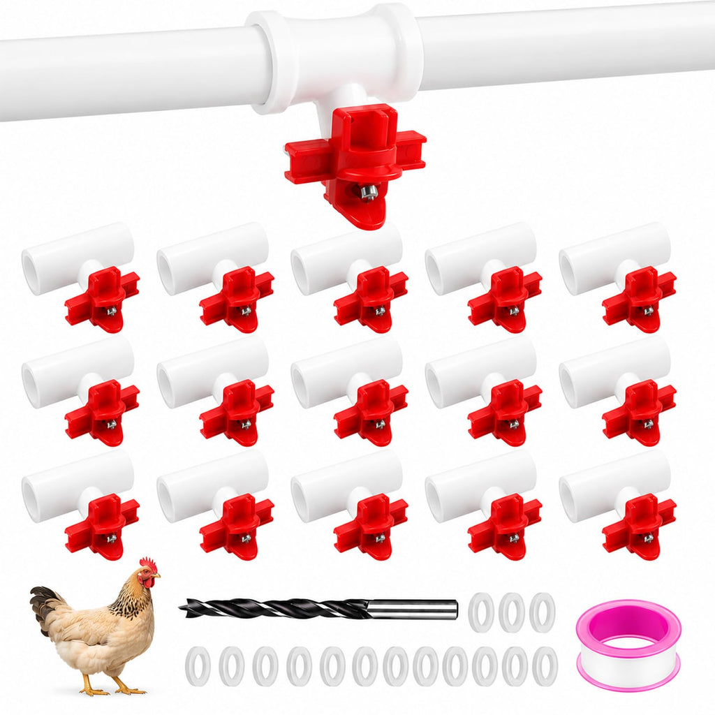 15 Pack Chicken Nipples Waterer with PVC Tee Fittings D245