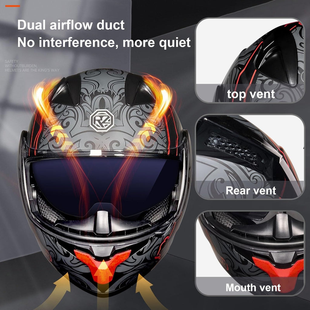 Flip-Up Motorcycle Helmet DOT Certified Dual-Lens V59511