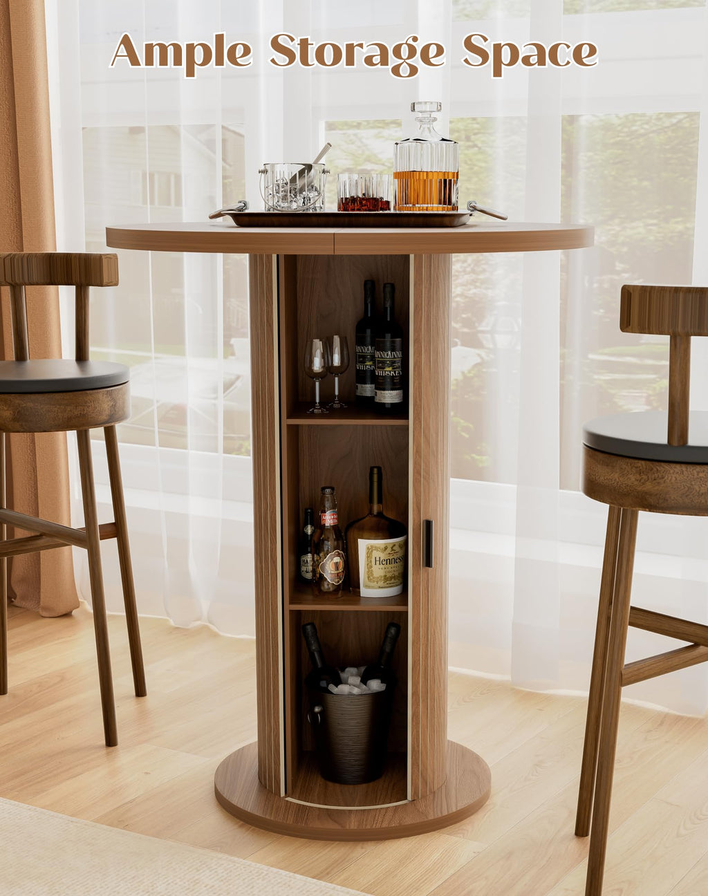 Round Bar Table with Storage and Sliding Door S5815