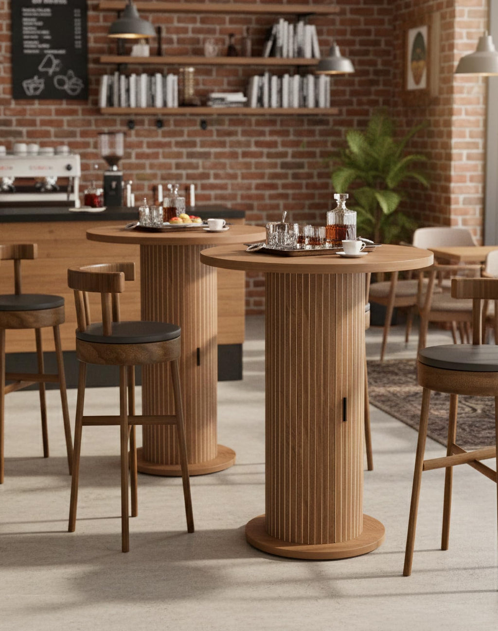 Round Bar Table with Storage and Sliding Door S5815