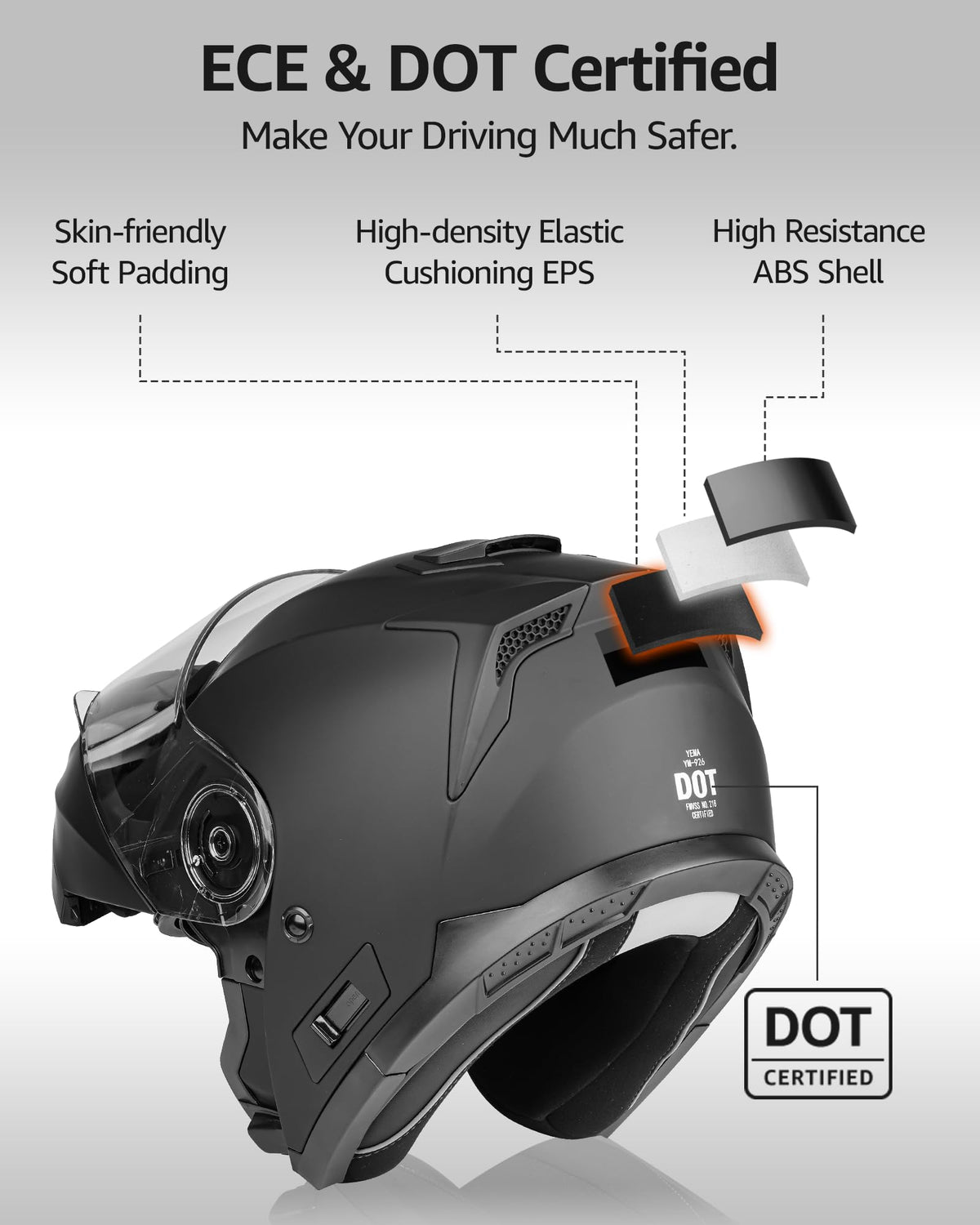 DOT Approved Full Face Motorcycle Helmet with Flip Up Dual Visor P94728
