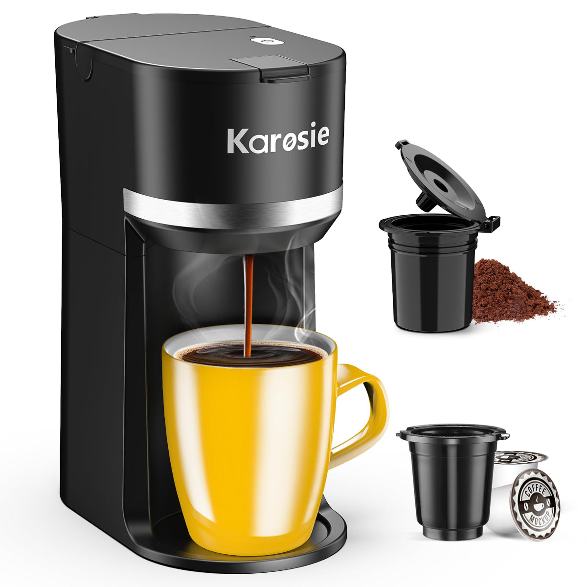 Black Single Serve Coffee Maker for Pods and Grounds, 6-12 oz A3775