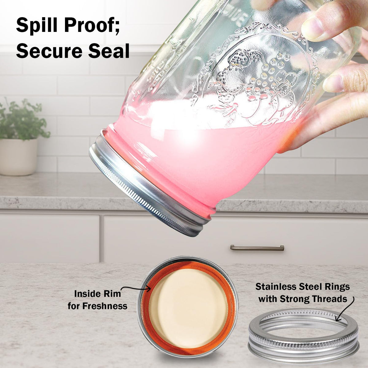 16 oz. Regular Mouth Mason Jars 12 Pack with Airtight Lids and Bands J766825