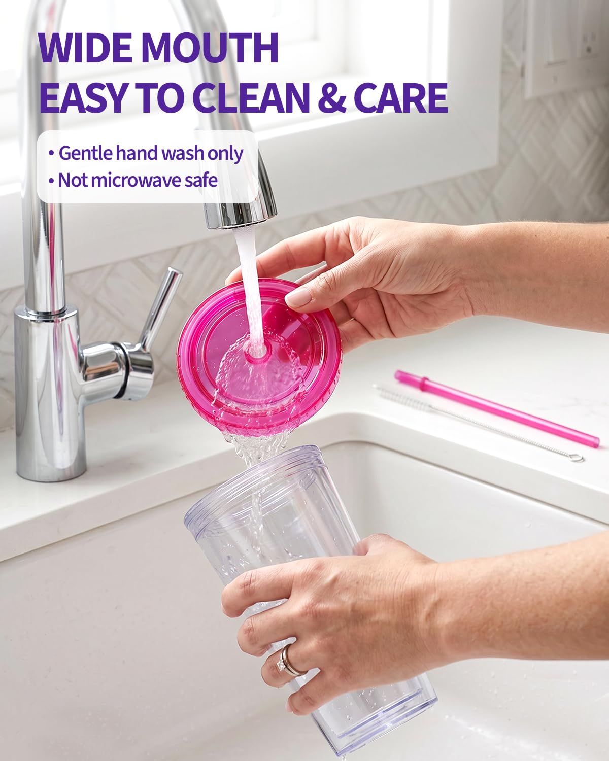 Clear Double Wall Plastic Tumbler with Lid and Straw 16 oz, 2 Pack G81760